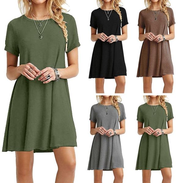 

2018 solid short sleeve plus size dress for women casual aline skirt dress 6 colors6376966, Black;gray