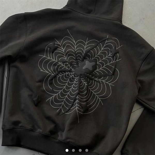 

mens hoodies sweatshirts american vintage spider web zipper hoodie men women sweatshirt harajuku punk coats y2k clothes hip hop streetwear 2, Black