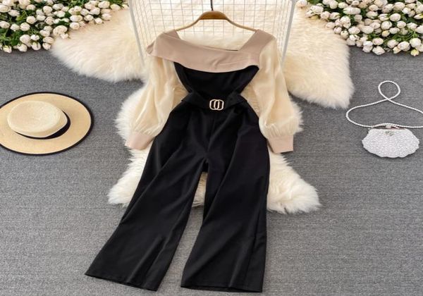 

vintage notched collar draped women039s two piece pants rompers for women casual sleeveless high waist wide leg playsuits femal2821693, White