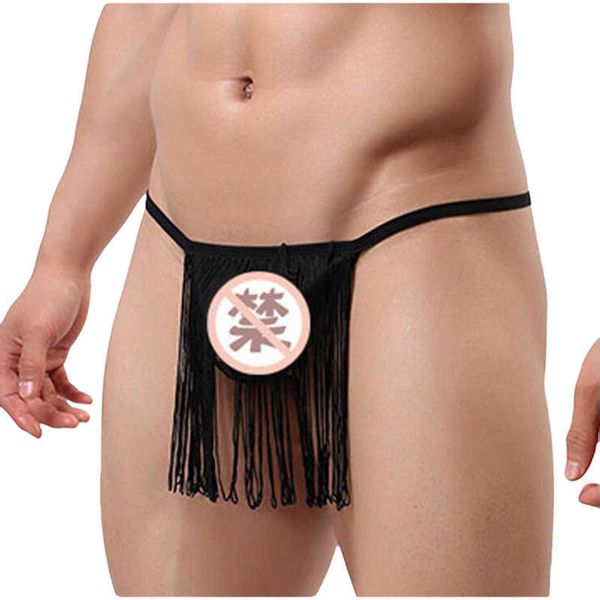 

men's tassel t-shaped library fun lingerie puppet women's underwear jj bag perspective mesh, Black;white