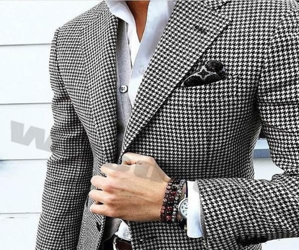 

men jackets houndstooth dogstooth blazers checkered formal prom tuxedos custom suit coats one piece groomsman sposo greatcoat5710792, Black;gray
