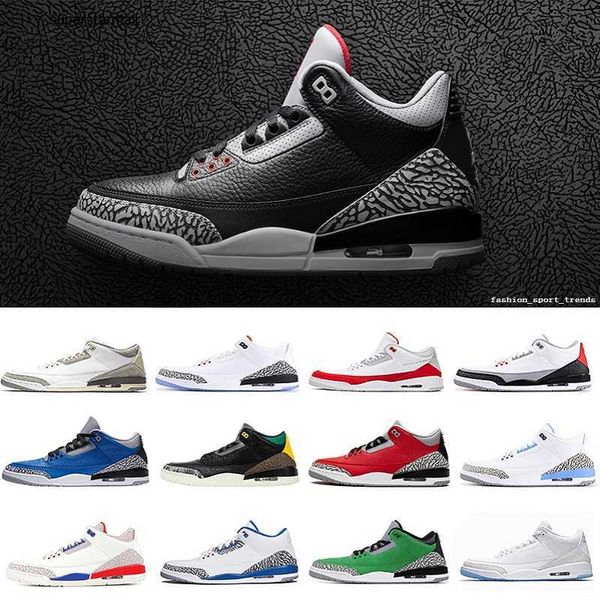 

3 basketball shoes jumpman 3s retro cardinal red dark iris muslin racer blue pine green cool grey fragment unc laser orange men women traine, Black