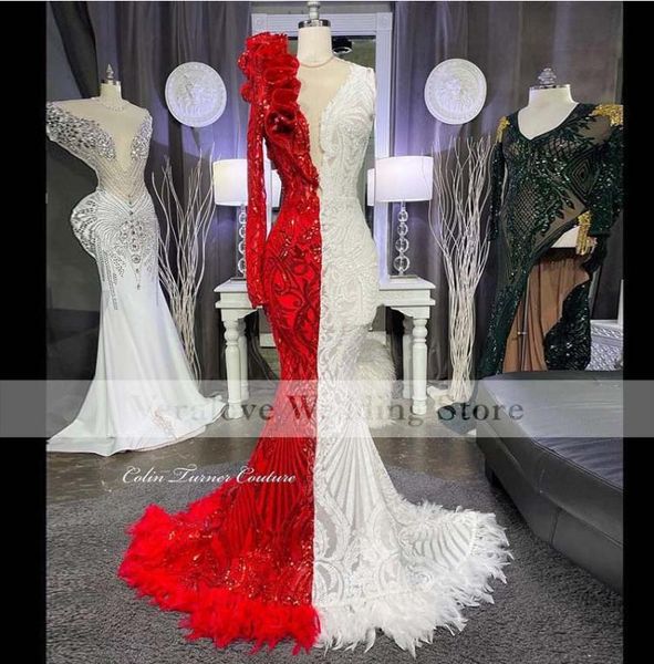 

veralove long sleeves sequins prom dress mermaid white and red 2021 african formal party gown robes de soiree8259126, Black