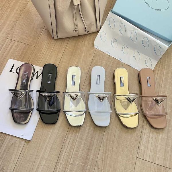 

jelly pvc slippers logo sandal summer women shoes beach flip flops clear thong triangle buckle designer flat brand crystal slides fashion lo, Black