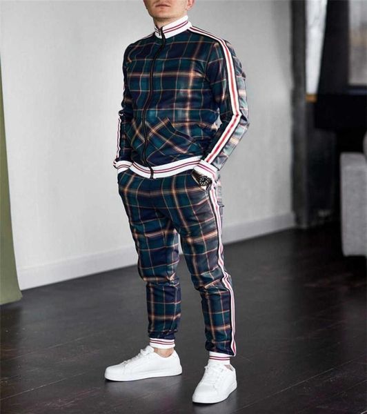 

men039s tracksuit spring autumn fashion plaid tracksuit casual two piece set men039s sports suit men039s clothing men set8970110, Gray