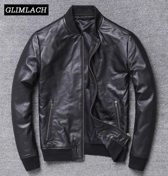 

2019 men 100 cowhide real cow leather jacket bomber genuine leather coat autumn slim motorcycle flight jacket63244713503073, Black
