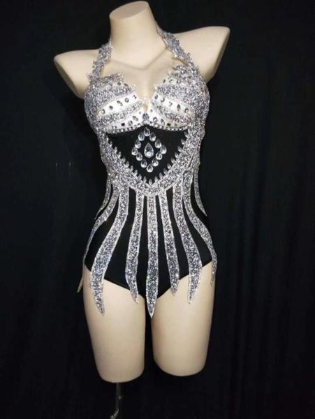 

women's two piece pants silver rhines bodysuits nightclub party celebration stage dance costumes women showgirl gloves leotard4299323, White