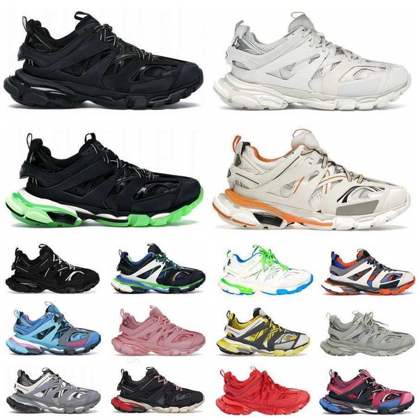 

designer luxury brand track 3.0 casual shoes tracks 3 triple black white t.s. gomma leather trainer yellow red nylon printed sports mens wom