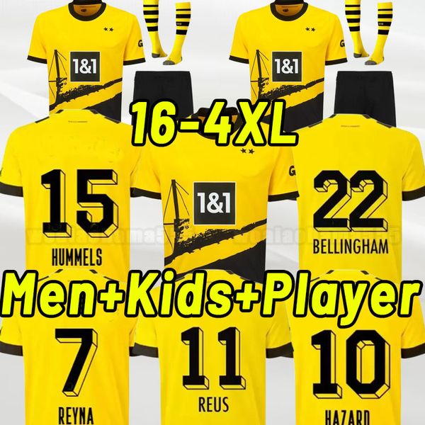 

3xl 4xl reus soccer jerseys 23 24 season haller 2023 2024 soccer football shirt neongelb bellingham hummels brandt dortmund hazard yeyna men, Black;yellow