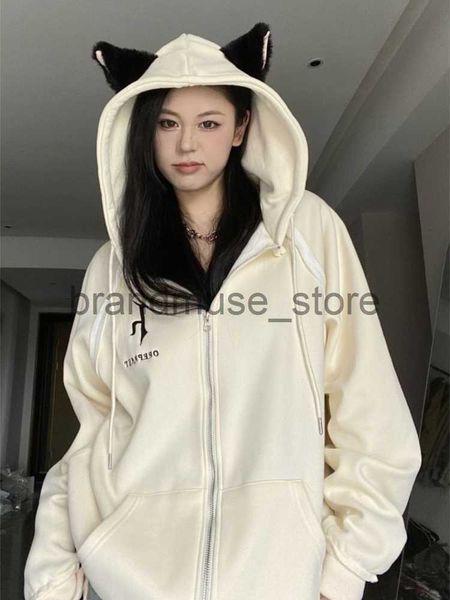 

womens hoodies sweatshirts deeptown vintage streetwear zip up hoodies women harajuku kawaii cat ear oversized sweatshirts loose couple gothi, Black
