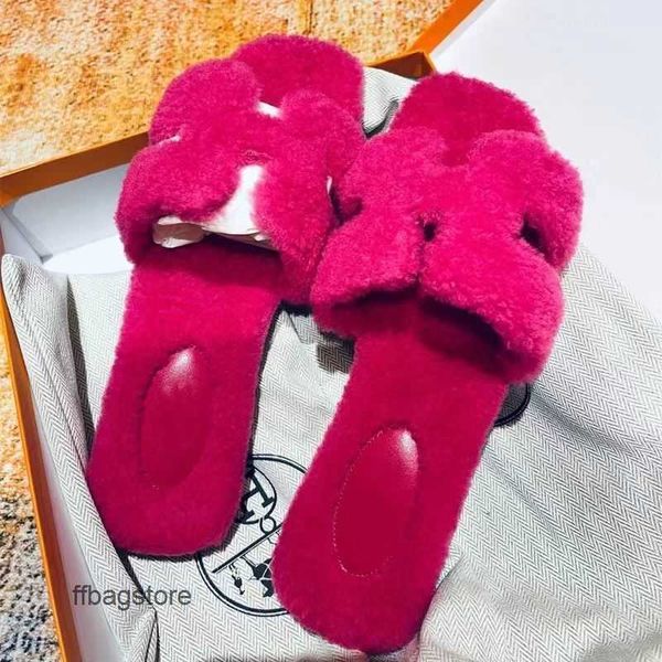 

daily women shearling oran sandal 2023 slipper autumn winter h-slipper h wool girls' slippers outwear designer teddy hair h flat bottom