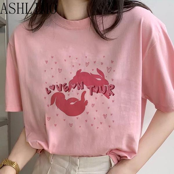 

women's t-shirt women kawaii t shirt love on tour graphic aesthetic pink tshirt korean style tees female harajuku ullzang print fans t-, White