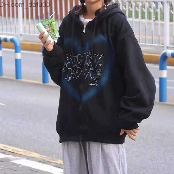 

men's hoodies sweatshirts 2022 graffiti heart printed zipper hoodie women's y2k hip hop men's street fashion sweatshirt haraj, Black
