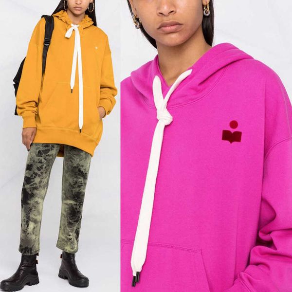 

couturier fashion classic cotton hoodie new isabel marant sweatshirt niche flocked mid length loose fleece hooded plush women's sweater, Black