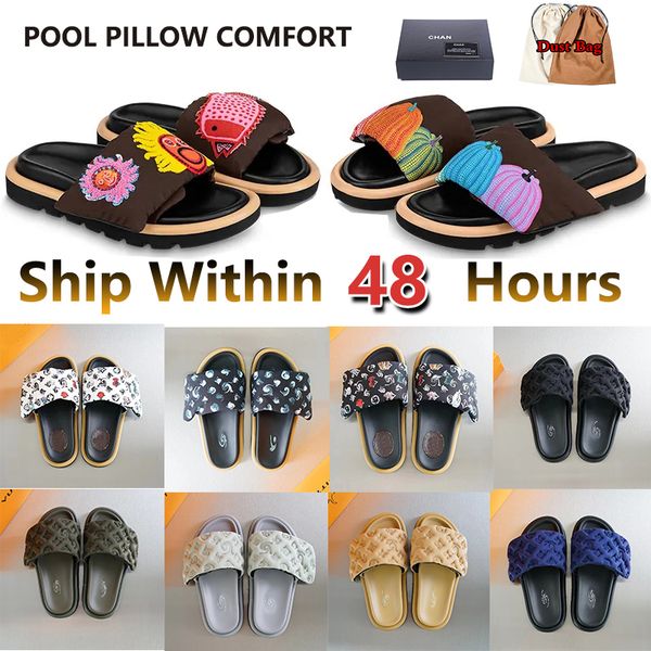 

luxury slippers sandals women pool pillow comfort embossed mules sliders men womens designer slides slipper waterfront embossed mule rubber, Black