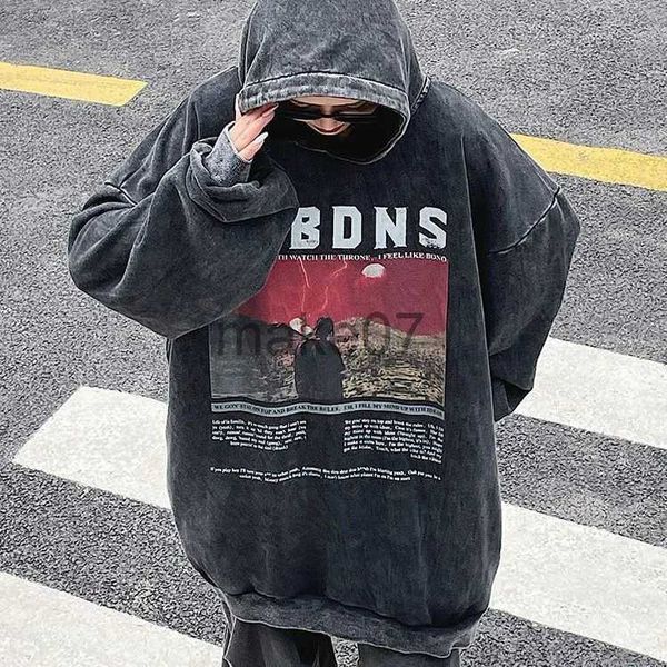 

men's hoodies sweatshirts vintage american wash old devil hoodie street couple sweatshirt gothic y2k hoodie men's clothing streetw, Black