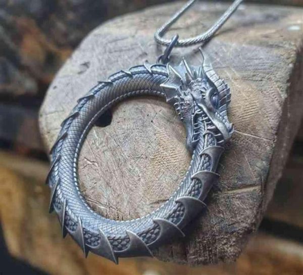 

ouroboros pendant necklace men's metal dragon pendant hip hop necklace personalized ins punk jewelry accsori 202121721584793, Silver