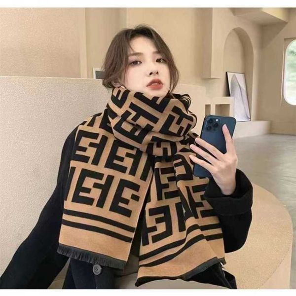 

classic designer warm korean version of autumn and winter style f-letter thickened imitation cashmere scarf east gate versatile fashion long, Blue;gray