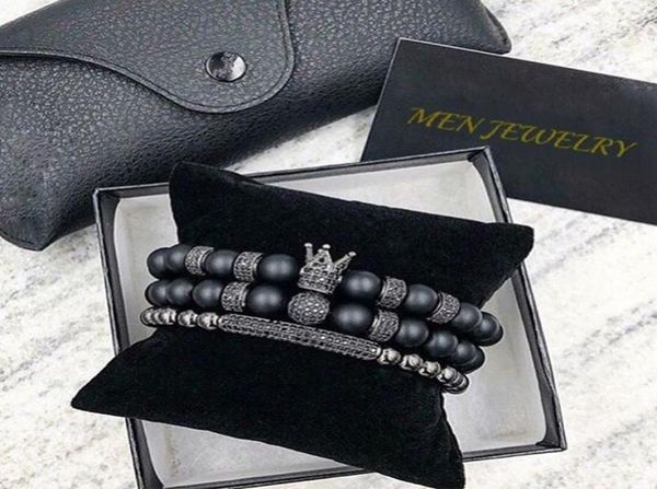 

2pcsset uxury fashion crown charm bracelet natural stone for women and mens pulseras masculina jewelry gift holiday valentine7774088, Golden;silver