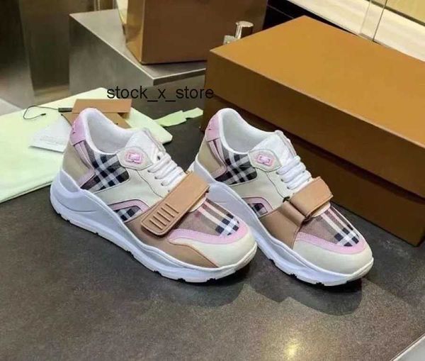 

platform burberies burbreries men designer striped shoes casual vintage sneakers leather chunky sneaker women trainers season shades lace-up, Black