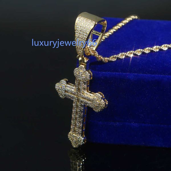 

iced out cross pendant tennis chain necklace for men with gold color rope link chain necklaces hip hop jewelry gift, Silver