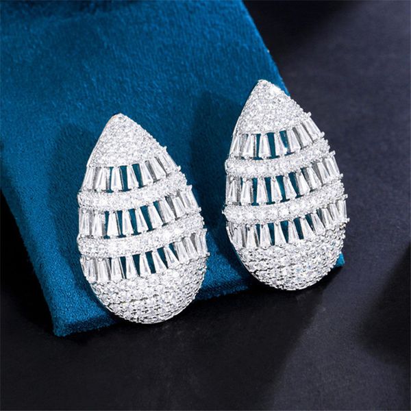 

vintage hollowed out stud designer earring for woman party white aaa cubic zirconia diamond silver luxury bridal wedding earrings jewelry va, Golden;silver