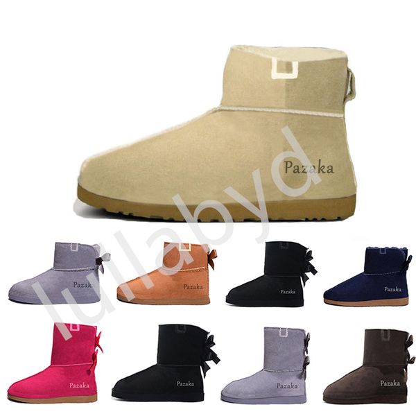 

designer fluffy snow boots mini women winter platform ug boot fur slipper ankle wool shoes sheepskin real leather classic brand casual outsi, Black