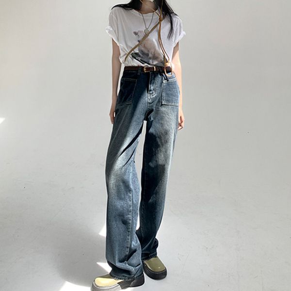 

women's jeans straight leg vintage y2k korean woman high waist pants female women baggy streetwear clothing clothes 230803, Blue