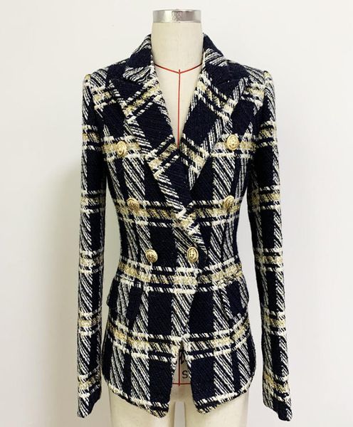 

classic style original design women039s blazer doublebreasted woolen tweed blazers slim jacket metal buckles plaid4870389, White;black