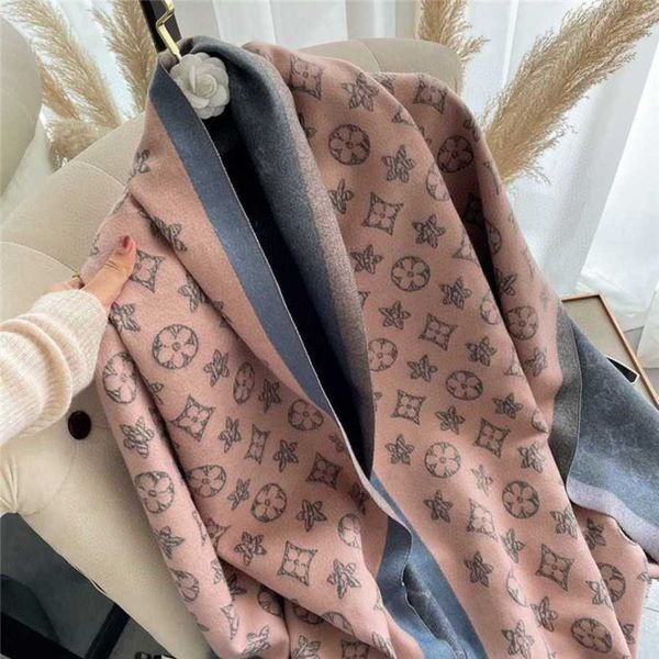 

classic designer cashmere warm scarf 2023 winter imitation cashmere scarf double sided warm air conditioned room long wrapped shawl live, Blue;gray