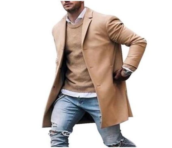 

fashion autumn winter mens fleece blends jacket men overcoat casual solid collar coats long trench coat3399270, Black;brown