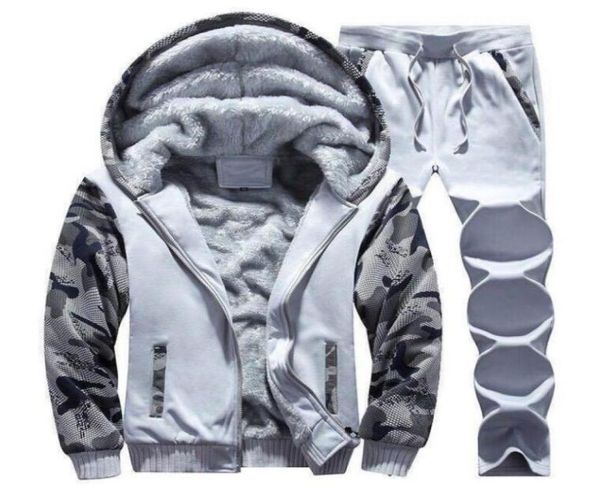 

winter warm thick 2pcs sweatsuit mens tracksuit hoodie jackets pants mens clothing sweatshirt women casual tennis sporting suit s6736109, Gray