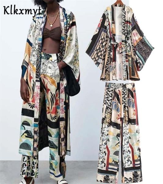 

klkxmyt za 2pcs sets women kimono shirts trousers summer fashion printed long sleeve blouse female pants casual 2202214379846, White