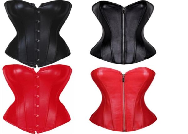 

plus size overbust women039s faux leather vneck overbust corset bustier s6xl steampunk style zipup front clubwear linge4106400, Black;white