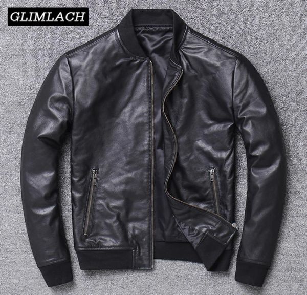 

2019 men 100 cowhide real cow leather jacket bomber genuine leather coat autumn slim motorcycle flight jacket63244712070745, Black