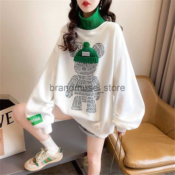 

womens hoodies sweatshirts white ulzzang hoodie autumn oversized harajuku turtleneck vintage teens high street ins clothes cool gothic bear, Black