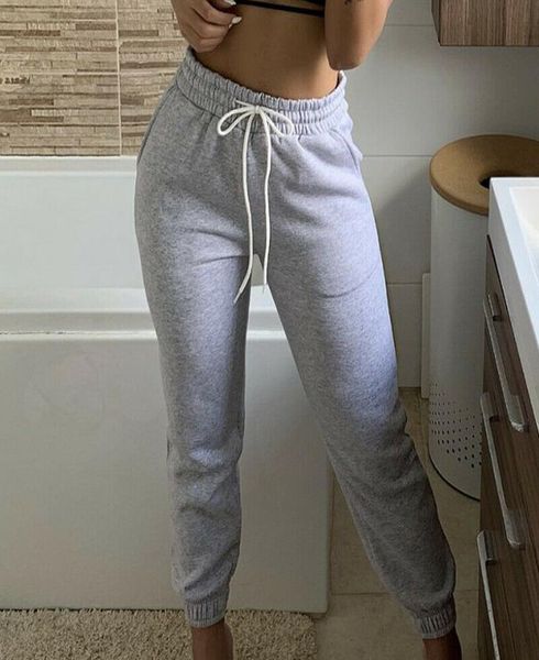 

active women sweatpants high waist sport running gym stretch sports pants casual ladies girls drawstring long pants joggers9703146, Black;white
