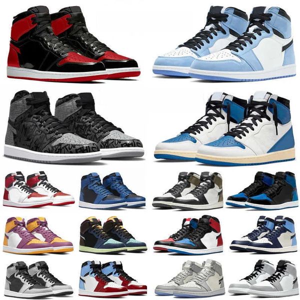

jumpman 1s mens 1 retro basketball shoes bred patent university blue ts x fragment rebellionaire dark mocha blue royal chicago men women, Black