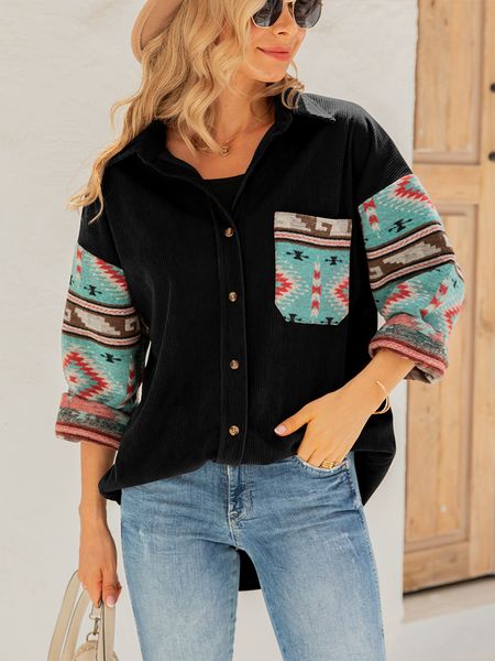 

women's jackets aztec ethnic style printed jacket coat women autumn winter printed long sleeve shirt ladies elegant causal loose jacket, Black;brown