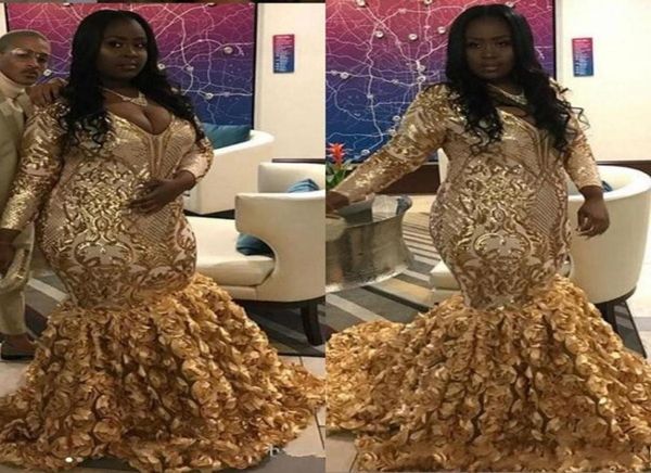 

gold black girls african prom dresses 2020 v neck sequin applique long sleeves rose floral skirt special occasion gowns party dres4298475