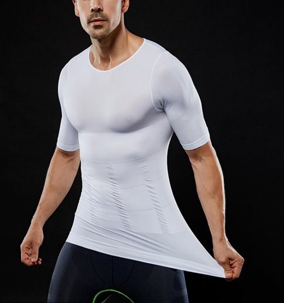 

men compression tshirt belly control body shaper elastic muscle shapewear slimming xrq887263996, White;black