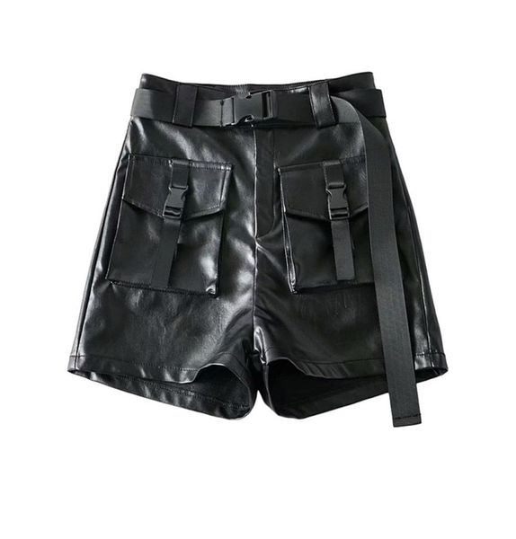 

spring koreanstyle new style koreanstyle small leather pants large pocket workwear loosefit wideleg shorts pants women032122367, White;black