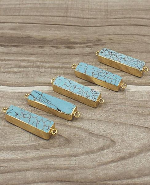 

natural rectangle turquoise connector pendant with double bail gold edged plated blue turquoise bar connectors jewelry jf18034822091, Silver