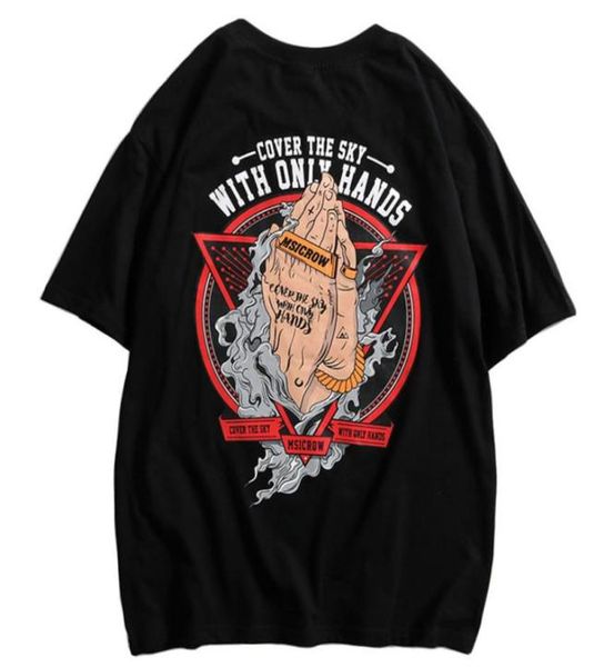 

januarysnow 2019 spring hip hop t shirt men powerful hands printed tshirts harajuku streetwear summer tshirt short sleeve te5527003, White;black