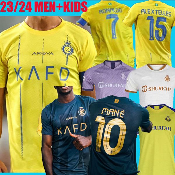 

al nassr fc soccer jerseys ronaldo mane 2023 2024 home fofana brozovic away 22 23 24 cr7 gonzalo martinez ghislain vincent aboubakar men foo, Black;yellow
