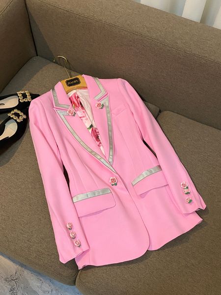 

women's jackets june lips fashion sweet lady style fall rose pink british design loose and thin suit jacket long sleeve 230803, Black;brown