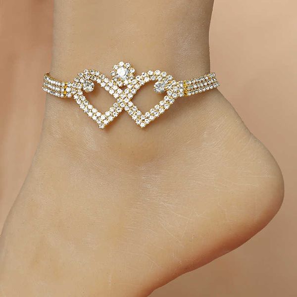 

selling new love feet chain personalized shiny beach rhinestone double heart foot accessories women anklets, Red;blue