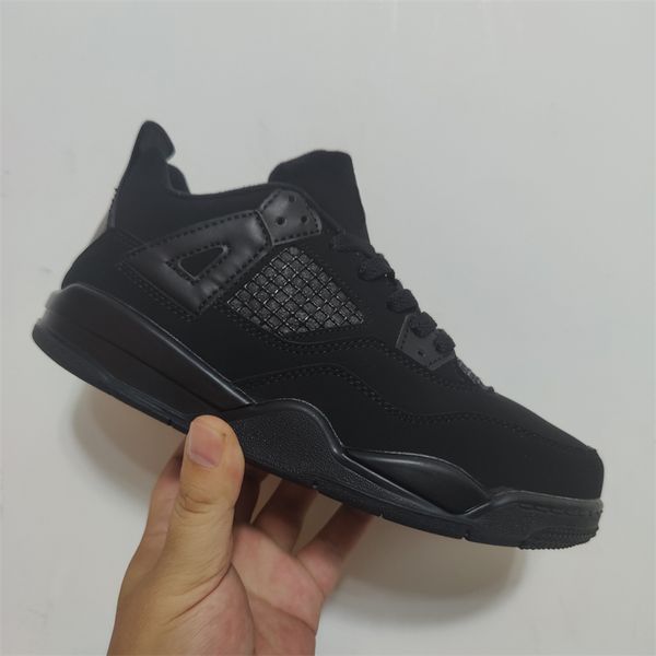 

kids basketball shoes 4 jumpman 4s kids shoes children sneaker chicago designer military cat trainers baby kid youth toddler infants sports, Black