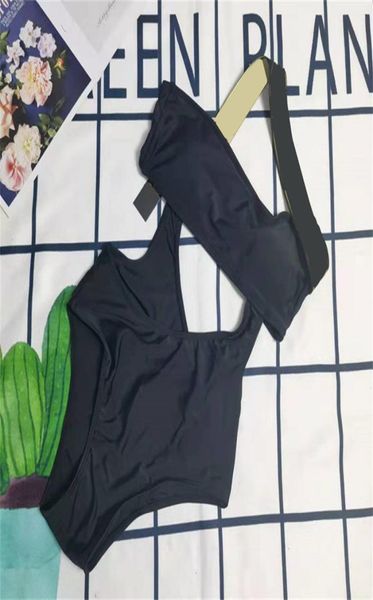 

women onepiece swimwear with pads bikini set push up shoulder strap letters swimsuit bathing suit swimming suit black color6537206