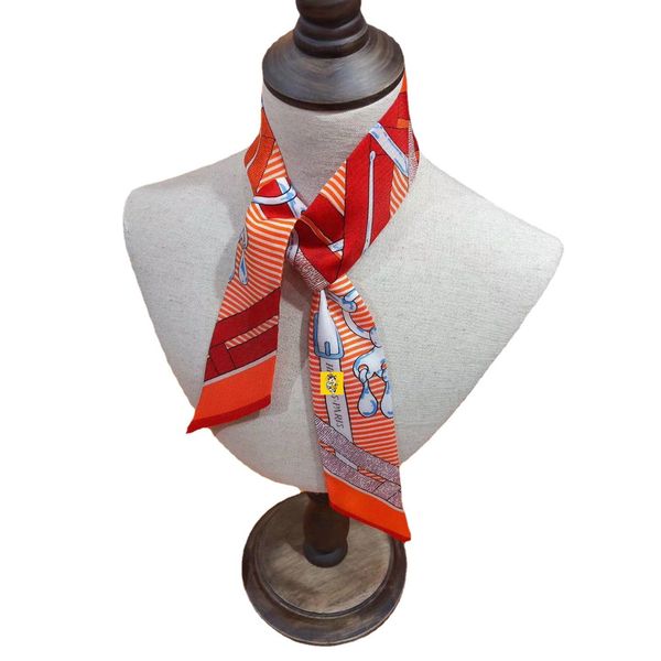 

100% silk 2023 new h home silk scarf winding bag handle ribbon thin narrow long silk bundle female all-match scarf, Blue;gray